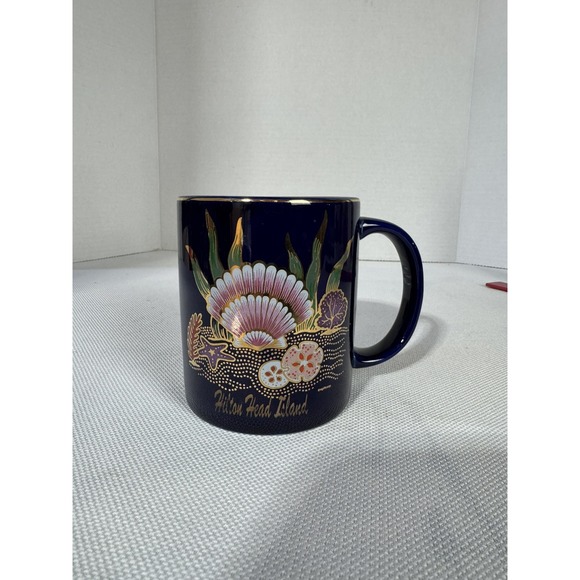 Vintage Hilton‎ Head Blue Golden Shells Mug - Picture 1 of 9